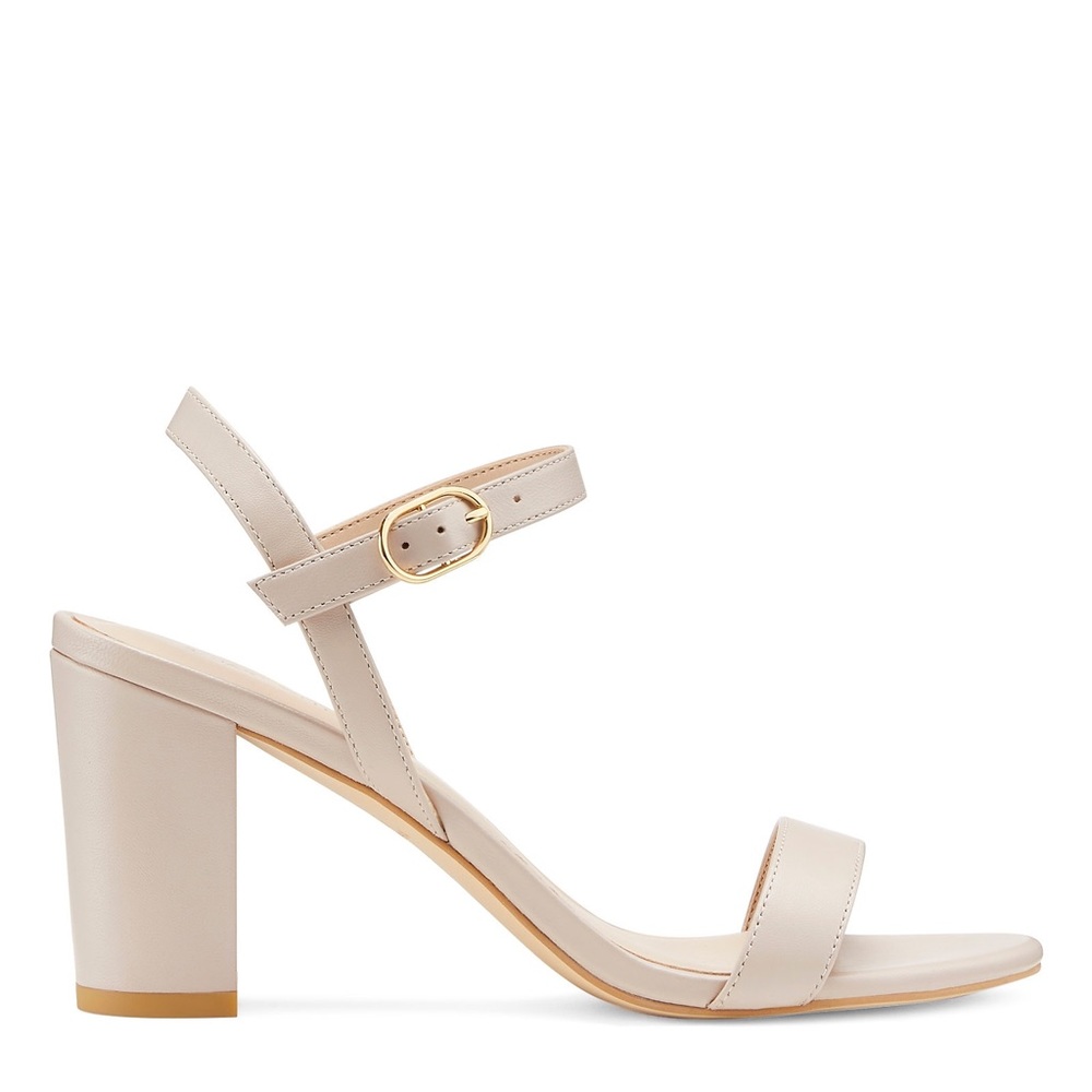 Stuart Weitzman Neutral Block Heel Sandal with Ankle Strap